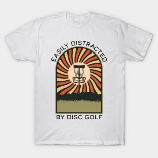 Easily Distracted by Disc Golf | Disc Golf Vintage Retro Arch Mountains T-Shirt